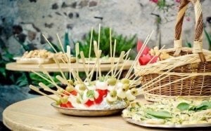 Nibbles on a buffet set for a reception