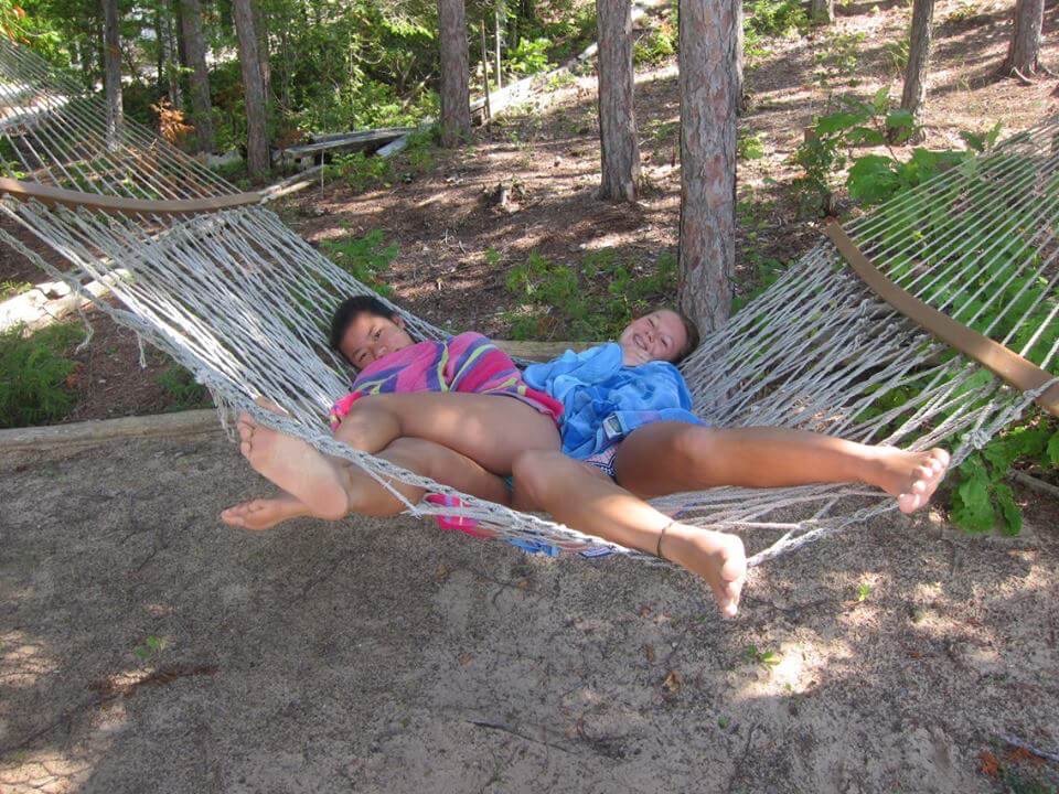 Enjoying the hammock at Presque Isle Lodge