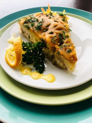 Smoked whitefish strata, a breakfast dish served at Huron House
