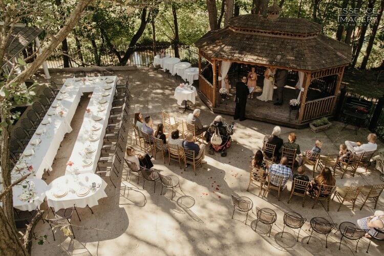 Patio of Ginkgo Tree Inn set up for a wedding