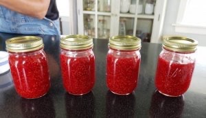 New in their jars: Raspberry jam made from abundant raspberries grown on the property at The Farmhouse B&B in Gladstone,