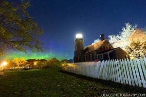 Northern lights seen over White River Light Station, as featured on 2017 Muskegon/Lake Michigan calendar.