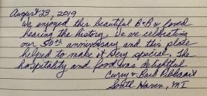 Snippet from guestbook at Grand Victorian B&B Inn in Bellaire