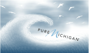 Pure Michigan logo about to be consumed by a wave
