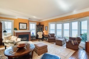 Great room at Spring Lighthouse overlooks East Grand Traverse Bay