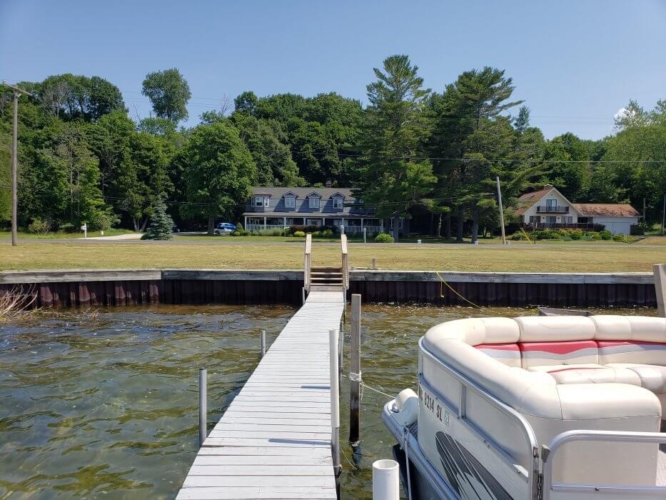 A view from the end of the dock back to the Canfield Home.