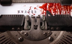 Bloody note - Vintage inscription made by old typewriter, Murder
