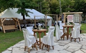 Outdoor celebration setup at Presque Isle Lodge