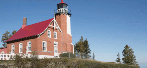 Eagle Harbor Lighthouse with a red roof