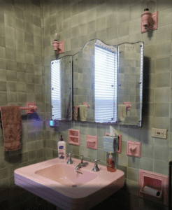 Pink sink and Art Deco tile