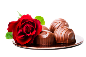 One red rose with four chocolate truffles