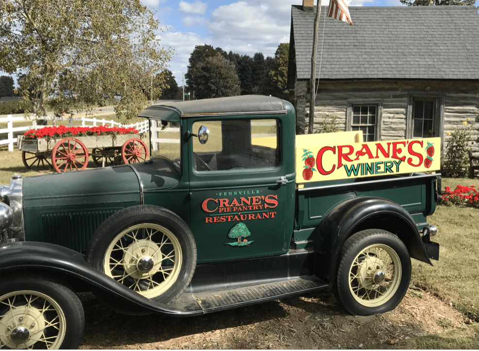 Vintage green truck fro Crane's Orchard in Michigan
