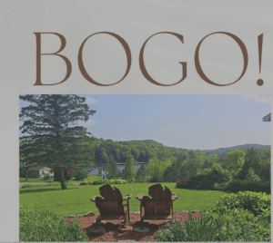 BOGO headline and picture of two chairs on the lawn