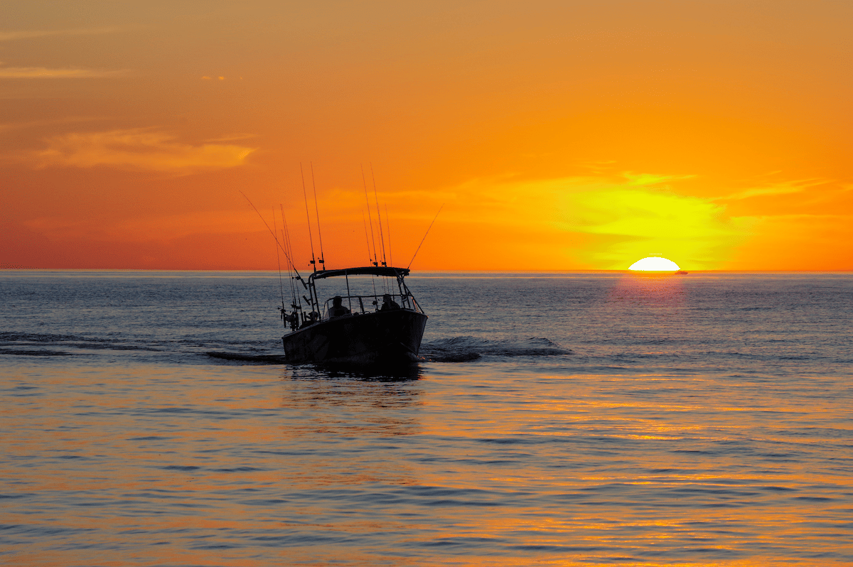Fishing Boat on Lake Michigan at sunset