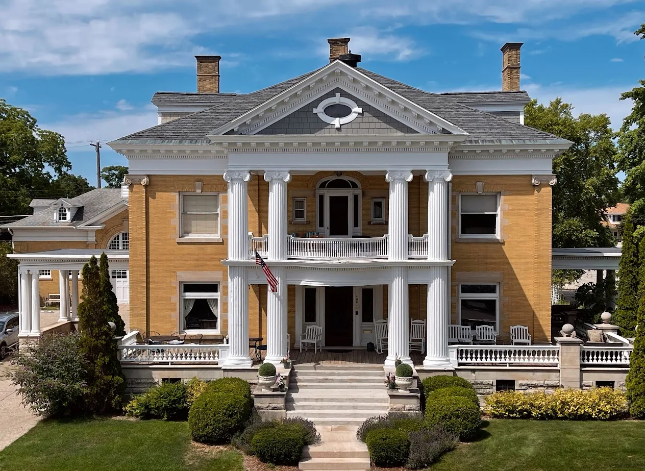 Front view of the grand Neo-classic mansion, the Cartier, located in Lexington
