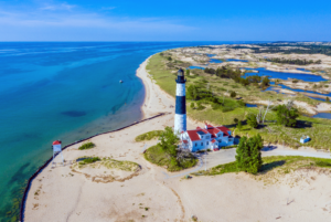 Aerial view of Big Sable Lighthouse in Ludington