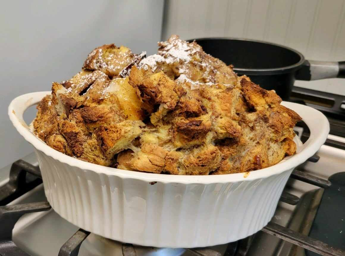 Baked French Toast in a white ramekin from the Lexington House B&B